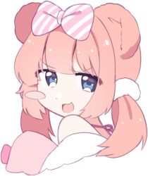 Rule 34 | 1girl, animal ears, blue eyes, blush stickers, bow, chromu, hair bow, indie virtual youtuber, looking at viewer, lowres, open mouth, pink hair, smile, solo, transparent background, twintails, virtual youtuber
