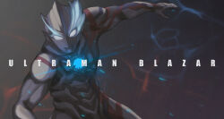 1boy abs alien character_name chest_jewel copyright_name energy english_text gem glowing glowing_eyes glowing_gem highres jinri_shijie kaijin looking_at_viewer muscular muscular_arms muscular_male seijin superhero_costume tsuburaya_productions ultra_series ultraman_blazar ultraman_blazar_(series) white_eyes
