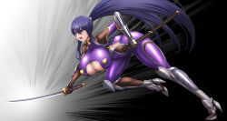 1girl akiyama_rinko breasts huge_breasts long_hair nikozes sword taimanin_(series) taimanin_yukikaze weapon