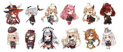 6+girls animal animal_ears animal_on_head bird bird_on_head blonde_hair blush borrowed_character brown_eyes brown_hair camera chibi full_body green_eyes horns looking_at_viewer multiple_girls on_head one_eye_closed original pink_eyes pink_hair pixiv_fantasia pixiv_fantasia_fallen_kings pointy_ears red_eyes red_hair saru short_hair simple_background smile white_background white_hair yellow_eyes