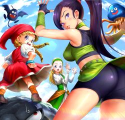 3girls blue_sky dragon_quest dragon_quest_xi martina_(dq11) multiple_girls outdoors rejun senya_(dq11) sky veronica_(dq11)