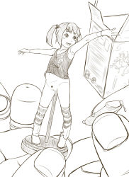 1futa bad_id bad_pixiv_id boots bottomless cum detachable_penis figure futanari greyscale hair_bobbles hair_ornament hentai_oyaji loli model monochrome navel original outstretched_arms penis pussy short_hair short_twintails solo spread_arms striped_clothes striped_thighhighs tank_top thighhighs twintails uncensored