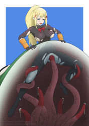 bodysuit clothes cum darkness_(konosuba) highres kono_subarashii_sekai_ni_shukufuku_wo! monster ponytail pussy self-upload solo tagme tears tentacle_grab tentacle_sex tentacles the_tentacle_professor torn_bodysuit torn_clothes uncensored vore