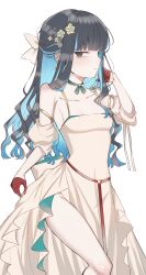 1girl absurdres bare_shoulders black_hair blue_hair breasts colored_inner_hair dress fate/grand_order fate_(series) gloves grey_eyes highres long_hair looking_at_viewer mati5572 multicolored_hair small_breasts solo tenochtitlan_(fate) thighs
