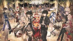 3boys 6+girls absurdres black_gloves black_hair black_thighhighs blonde_hair blue_hair boots brant_(wuthering_waves) camellya_(wuthering_waves) carlotta_(wuthering_waves) changli_(wuthering_waves) cheonyeon-hi commentary crossed_legs cup demon_horns dual_persona english_commentary female_rover_(wuthering_waves) fireworks glass gloves grey_hair hat high_heel_boots high_heels highres holding holding_cup horns indoors jinhsi_(wuthering_waves) knee_boots looking_at_another male_rover_(wuthering_waves) multicolored_hair multiple_boys multiple_girls pantyhose partially_fingerless_gloves phoebe_(wuthering_waves) roccia_(wuthering_waves) rover_(wuthering_waves) shirt shorekeeper_(wuthering_waves) sitting skirt standing streaked_hair sun_hat thigh_boots thigh_strap thighhighs white_boots white_hat white_pantyhose white_shirt white_skirt wuthering_waves xiangli_yao_(wuthering_waves) zani_(wuthering_waves)