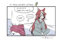 2girls animal_ears black_hair blue_eyes blush hakos_baelz hololive hololive_english horns irys_(hololive) long_hair mouse_girl multicolored_hair multiple_girls pointy_ears ramphastostella red_hair streaked_hair under_covers virtual_youtuber