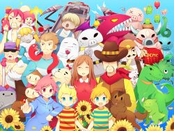 0mzum1 6+boys 6+girls aeolia_(mother_3) banana blonde_hair blue_eyes boney brown_hair claus_(mother_3) clayman dog doria_(mother_3) doseisan duster_(mother) everyone flint_(mother_3) flower food frog fruit highres hinawa ionia_(mother_3) kumatora lil_miss_marshmallow lucas_(mother_3) monkey mother_(series) mother_3 multiple_boys multiple_girls nintendo pigmask pink_eyes pink_hair porky_minch rope_snake salsa_(mother) sunflower the_seven_needles_(mother_3) ultimate_chimera yokuba
