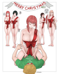 Rule 34 | 1boy, 5girls, absurdres, aki-chan (dismaiden), beer can, black hair, blonde hair, blush, braid, breasts, brown eyes, brown hair, can, chainsaw man, cleavage, closed eyes, commentary, cup, denji (chainsaw man), dismaiden, disposable cup, drink can, english commentary, english text, eyepatch, flying sweatdrops, girl on top, green eyes, green shirt, groin, hair between eyes, hair ornament, hairclip, hand on own hip, hayakawa aki, heart, heart-shaped eyes, higashiyama kobeni, highres, himeno (chainsaw man), horns, huge breasts, large breasts, long hair, makima (chainsaw man), medium breasts, multiple girls, multiple moles, naked ribbon, orange eyes, original, power (chainsaw man), red hair, ribbon, sharp teeth, shirt, single braid, speech bubble, spoken character, teeth, thought bubble