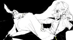 1girl absurdres artist_request blue_eyes commission fate/grand_order fate_(series) hair_between_eyes highres long_hair looking_at_viewer monochrome morgan_le_fay_(fate) second-party_source solo