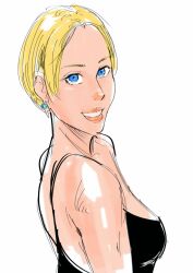 1girl blonde_hair blue_eyes breasts earrings female_focus jewelry king_(snk) large_breasts looking_at_viewer pale_skin short_hair smile smiley_face the_king_of_fighters tucon_b
