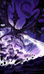 alivewake dark_souls_(series) dark_souls_iii darkeater_midir dragon dragon_horns dragon_wings fantasy giant giant_monster highres horns monster monster_focus mouth_beam no_humans open_mouth western_dragon wings