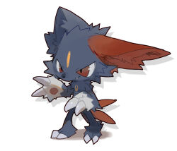 Rule 34 | animal ear fluff, black fur, claws, dg jia, facial mark, feathers, forehead mark, full body, gen 2 pokemon, multicolored fur, nintendo, no humans, pokemon, pokemon (creature), pokemon focus, red eyes, red feathers, red fur, simple background, sneasel, white background, white fur