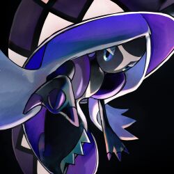 black_background black_skin blue_eyes claws colored_skin commentary elizabeth_(tomas21) from_side gen_7_pokemon highres legendary_pokemon looking_at_viewer nintendo no_humans outstretched_hand pokemon pokemon_(creature) simple_background solo symbol-only_commentary tapu_fini