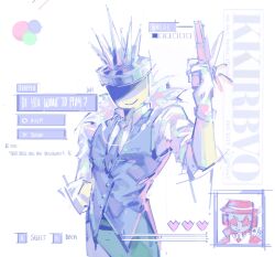 2boys blue_pants blue_vest chance_(forsaken) closed_mouth cowboy_shot crown fedora forsaken_(roblox) gun handgun hat highres holding holding_gun holding_weapon ice itrapped_(roblox) kirbo long_sleeves male_focus multiple_boys pants red_hat revolver roblox shirt smile star-shaped_eyewear star_(symbol) vest weapon white_shirt