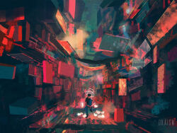 Rule 34 | 1boy, alley, animal, atmospheric perspective, black hair, building, city, cityscape, dkaism, faceless, facing viewer, hat, holding, holding stick, limited palette, magic trick, male focus, on ground, original, rabbit, short hair, sign, sitting, stick, too many, too many rabbits, top hat, wand