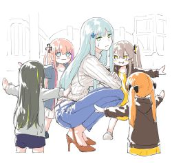5girls aged_down commentary_request girls&#039;_frontline hair_between_eyes high_heels highres hk416_(girls&#039;_frontline) kneeling long_hair m4a1_(girls&#039;_frontline) meme multiple_girls playground prattkeeping_(meme) shinoe_nun siblings sisters smile st_ar-15_(girls&#039;_frontline) sweatdrop t-pose twins twintails ump45_(girls&#039;_frontline) ump9_(girls&#039;_frontline)