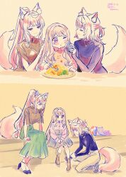 aged_down aged_up animal_ear_fluff animal_ears belt blonde_hair blue_eyes blue_hair breasts dog_ears dog_girl dog_tail family fuwawa_abyssgard hair_ornament highres hololive hololive_english koseki_bijou long_hair mococo_abyssgard multicolored_hair multiple_girls open_mouth pink_belt pink_eyes pink_hair siblings sisters streaked_hair tail twins virtual_youtuber yuri_kyanon