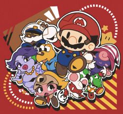 ;) admiral_bobbery artist_name eyelashes facial_hair fang flurrie goombella hair_over_eyes helmet highres koops luma_(mario) mario mario_(series) mini-yoshi ms._mowz mustache nintendo one_eye_closed paper_mario paper_mario:_the_thousand-year_door paper_mario_(character) rushin signature smile two-tone_headwear vivian_(paper_mario)
