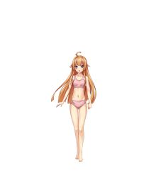 1girl :o ahoge amakubo_yuri barefoot blue_eyes bra breasts collarbone full_body game_cg gluteal_fold highres inoino kouyoku_senki_exs-tia large_variant_set long_hair looking_at_viewer navel non-web_source official_art open_mouth orange_hair panties pink_bra pink_panties pink_sports_bra purple_eyes small_breasts solo sports_bra standing tachi-e thigh_gap transparent_background underwear underwear_only variant_set