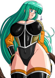 1girl absurdres armor blue_eyes blue_hair bra_(dragon_ball) detached_sleeves dragon_ball fingerless_gloves gloves highres leotard long_hair tail thighhighs unku00f4shin