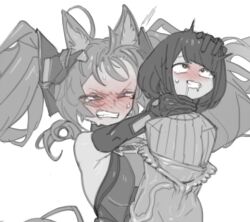 1futa 1girl angelina_(arknights) animal_ears animal_penis arknights clenched_teeth cock_vore cropped drooling erection fox_ears fox_girl futa_with_female futanari gloves greyscale hitobashira_(1746164306) horse_penis huge_penis long_hair monochrome paid_reward_available penis ribbed_sweater short_hair strangling sweater teeth twintails uncensored vore