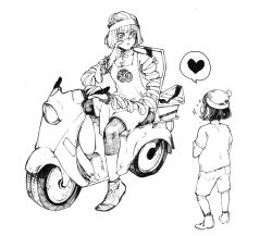1girl apron arms_(game) beanie bob_cut eye_mask hat heart kakiyakee_(k_key_5) leggings_under_shorts min_min_(arms) motor_vehicle scooter short_hair shorts stretched_limb