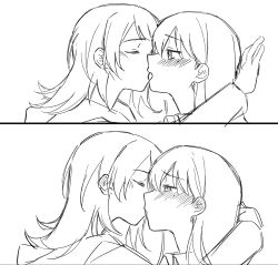 2girls bang_dream! bang_dream!_it&#039;s_mygo!!!!! blush closed_eyes ear_blush french_kiss greyscale highres hood hoodie jenjen kiss long_hair long_sleeves looking_at_another mole mole_under_eye monochrome multiple_girls shiina_taki yahata_umiri yuri