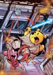 2boys artist_name blue_lightsaber crossover deviantart_username email_address energy_sword facebook_username fire furry furry_male grey_tunic holding holding_sword holding_weapon instagram_username laser lightsaber multiple_boys open_mouth piglet_(winnie_the_pooh) pink_fur pooh skysunnymq star_wars sword teeth toon_(style) tunic upper_teeth_only watermark weapon web_address winnie_the_pooh yellow_fur