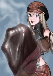 1girl alisa_ilinichina_amiella blue_eyes feet god_eater hat highres koukou_panchi long_hair looking_at_viewer open_mouth pov see-through_clothes see-through_legwear soles steam toes