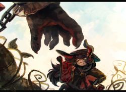 2girls animal_ears chain folklore gradient_background harp hat ibuki_suika instrument jack_and_the_beanstalk koto_inari letterboxed long_hair multiple_girls purple_hair rabbit_ears red_eyes reisen_udongein_inaba touhou