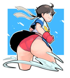 Rule 34 | 1girl, absurdres, ass, blue sailor collar, capcom, dress, from behind, gloves, headband, highres, kasugano sakura, legs, panties, red panties, sailor collar, sailor dress, short hair, solo, street fighter, street fighter zero, street fighter zero (series), tagme, underwear, upskirt