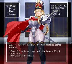 Rule 34 | 1girl, athletic leotard, blonde hair, blue eyes, cape, fencing, hat, leotard, pantyhose, ribbon, sin (pixiv17875500), sword, translated, weapon