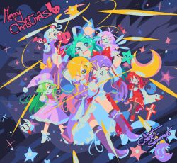 6+girls absolutely_everyone artist_name ascot bakebake_(touhou) blonde_hair blue_eyes blush boots bow braid cape capelet comet_summoner98 crescent cross dress everyone evil_eye_(touhou) fairy_wings frills ghost green_eyes green_hair hair_bobbles hair_bow hair_ornament hair_tubes hakurei_reimu hakurei_reimu_(pc-98) hat hexagram highres holding japanese_clothes kazami_yuuka kazami_yuuka_(pc-98) kirisame_marisa kirisame_marisa_(pc-98) long_hair long_sleeves looking_at_viewer merry_christmas miko mima_(touhou) mimi-chan missile multiple_girls night_clothes nightcap okazaki_yumemi one_side_up open_mouth pink_hair pixel_art plaid_clothes plaid_vest purple_boots purple_dress purple_eyes purple_hair red_bow red_eyes red_hair ribbon shinki_(touhou) shirt short_hair skirt smile solo star_(symbol) touhou touhou_(pc-98) v vest white_hair wide_sleeves wings yellow_eyes yin_yang_orb_(fairy)