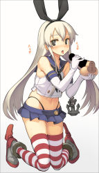 10s 1girl anchor anchor_hair_ornament black_eyes black_panties blonde_hair blush caressing_testicles disembodied_penis elbow_gloves gloves hair_ornament hairband heart kantai_collection long_hair navel panties penis personification saliva saliva_trail shimakaze_(kancolle) skirt sleeveless solo striped_clothes striped_thighhighs testicles thighhighs tongue tongue_out translated underwear whale_tail_(clothing) white_gloves yn_red zettai_ryouiki