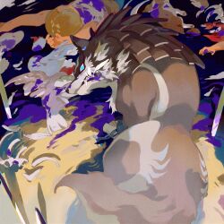 Rule 34 | absurdres, animal, animal ear piercing, animal focus, bandana, blood, blood on face, blue blood, blue eyes, bone, cat, commentary, corpse, cucco, cuffs, dead animal, english commentary, feathers, highres, link, nintendo, ricmoo3, shackles, slit pupils, the legend of zelda, the legend of zelda: twilight princess, wolf, wolf link
