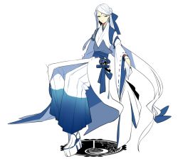 androgynous blue_bow bow creatures_(company) full_body game_freak gen_2_pokemon gender_request hair_bow invisible_chair japanese_clothes legendary_pokemon long_hair low-tied_long_hair lugia nintendo pale_skin pants personification platform_footwear pokemon simple_background sitting solo two-tone_pants very_long_hair white_background white_hair wide_sleeves zazaki