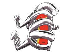 Rule 34 | 1boy, absurdres, clenched hands, highres, jumping, kinnikuman, looking at viewer, male focus, partially colored, serious, simple background, solo, springman (kinnikuman), sushio, white background