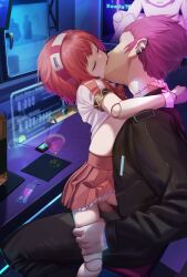 1boy 1girl absurdres akifn breasts censored closed_eyes commentary commission doll_joints dorothy_haze english_commentary hetero highres joints kiss loli miniskirt mosaic_censoring navel paid_reward_available penis pixiv_commission pleated_skirt puffy_short_sleeves puffy_sleeves pussy red_hair red_skirt sex short_hair short_sleeves skirt small_breasts va-11_hall-a vaginal