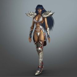 1girl 3d armor arshes_nei bastard!! bastard_online blue_hair breasts cleavage dark-skinned_female dark_elf dark_skin elf female_focus mmorpg pointy_ears solo thighs