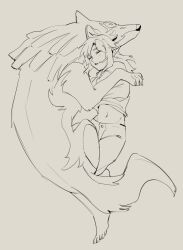 Rule 34 | 1boy, barefoot, blush, clothes lift, greyscale, highres, hiru (hil wah), link, long hair, lying, monochrome, navel, nintendo, on side, pants, parted lips, pointy ears, shirt, shirt lift, teeth, the legend of zelda, the legend of zelda: twilight princess, wolf, wolf link