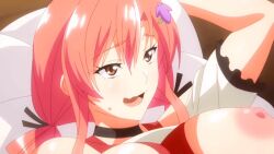 1girl 2022 20s animated animated_gif bouncing_breasts breasts competition_swimsuit cousins from_below garden_~takamine-ke_no_nirinka~ highres implied_sex incest large_breasts nipples one-piece_swimsuit pink_hair red_one-piece_swimsuit swimsuit tagme takamine_ayame