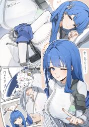 1boy 1girl absurdres arcana_(nikke) card claws commander_(nikke) dress ear_piercing full-length_zipper goddess_of_victory:_nikke highres maton_3110 nightgown piercing silver_nails tight_clothes tight_dress translation_request uno_(game) uno_reverse_card white_nightgown zipper zipper_dress