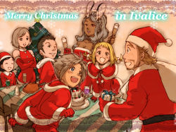 00s 3girls 4boys :d animal_ears ashelia_b&#039;nargin_dalmasca bad_id bad_pixiv_id balflear basch_fon_ronsenburg beard black_hair blonde_hair blue_eyes brown_eyes brown_hair christmas christmas_tree dark_skin drink elbow_gloves facial_hair final_fantasy final_fantasy_xii food fran_(ff12) fur_trim gift gloves grey_hair hat jacket kei_sakura larsa_ferrinas_solidor multiple_boys multiple_girls open_mouth penelo rabbit_ears red_eyes red_jacket sack sakura_kei santa_costume santa_hat smile turkey_(bird) turkey_(food) twintails vaan_(ff12) viera