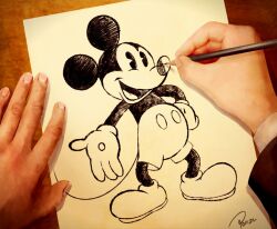 2boys artist_name commentary_request furry furry_male gloves male_focus mickey_mouse mickey_mouse_&amp;_friends mouse_boy multiple_boys open_mouth out_of_frame pencil ponsu_(ponzuxponzu) pov pov_hands solo_focus tail walt_disney