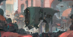 aircraft building city cityscape dlkdhy highres no_humans original outdoors scenery science_fiction spacecraft vehicle_focus