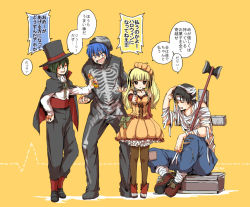10s 1girl 3boys angel_beats! axe candy candy_bar costume dress food fujimaki_(angel_beats!) grave gun halloween headset hinata_hideki kono_sanorou magician microphone multiple_boys mummy naoi_ayato pantyhose skeletal_print skeletal_shirt skeleton skeleton_costume translation_request weapon yusa_(angel_beats!) yusacan