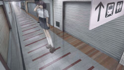Rule 34 | 1girl, absurdres, black eyes, black hair, black skirt, brown shoes, collared shirt, commentary request, dress shirt, ghost, hand up, highres, indoors, kneehighs, loafers, open mouth, original, pleated skirt, school uniform, shirt, shirt tucked in, shoes, short hair, skirt, socks, solo, surreal, sweatdrop, tadanotarosuke, white shirt, white socks