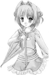 1girl absurdres asakura_yume blush da_capo da_capo_ii female_focus greyscale highres monochrome rinsu short_hair solo umbrella