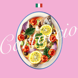fish_(food) food food_focus food_name fruit highres italian_flag lemon lemon_slice nasie no_humans onion original pink_background seafood simple_background soup tomato vegetable