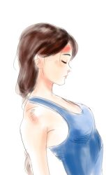 1girl brown_hair closed_eyes hairband long_hair pale_skin ponytail shirt sleeveless tank_top the_king_of_fighters tucon_b yuri_sakazaki